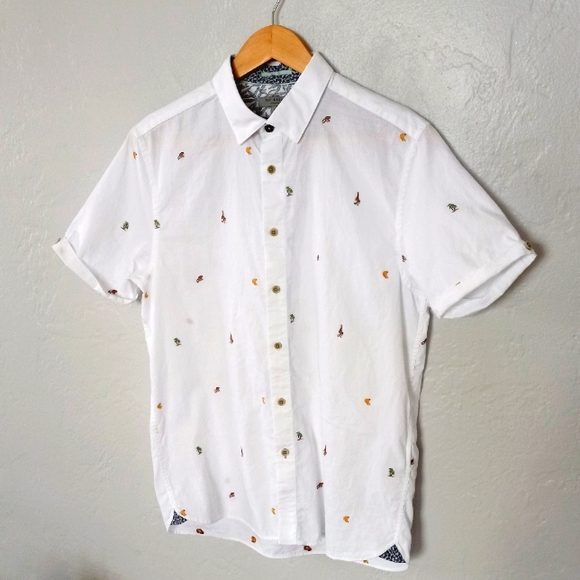 Ted Baker London Monkie Monkey Embroidery Short Sleeve Shirt Palms Bananas L - Picture 12 of 13